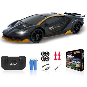 RC Drift Car, 1/24 2.4GHz Remote Control Car 4WD High Speed Drifting RC Cars with LED Light, Two Rechargeable Batteries and Drift Tires for Kids Boys Girls and Adults, Black