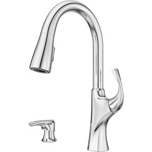 Pfister Miri 2.0 Kitchen Faucet with Pull Down Sprayer and Soap Dispenser, Single Handle, High Arc, Polished Chrome Finish, F5297MRRC