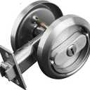 Pocket Door Lock with Key, Round Recessed Pocket Door Latch with Hidden Pull Ring, 2-3/8" Backset (1 Pack Silver)