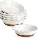 MALACASA Ceramic Mini Pie Pans Set of 6, 6 Inch Pie Plates for Baking with Ruffled Edge, Small Quiche Baking Dish Pans Tart Pans, Individual Pot Pie Plates, Microwave & Oven Safe, Khaki White