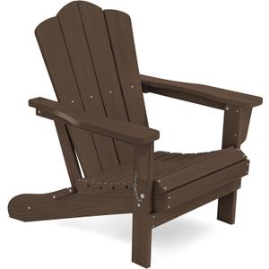 KINGYES Folding Adirondack Chair, HDPE All-Weather Patio Chairs, Wooden Textured Lawn Chair for Poolside, Backyard, Deck, Fire Pit, Coffee