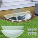Vercraft 2 Pcs 39"L x 16"W Basement Window Well Covers with Mounting Clip Heavy-Duty Clear Polycarbonate Egress Window Cover Outside All-Weather Against Debris UV Resistant Protects Tear-Resistant