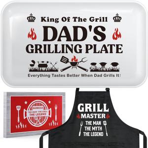 Dad Gifts for Fathers Day Birthday,Best Dad Ever Gifts from Daughter and Son,Funny BBQ Grilling Platter with Apron Sets Gift for New Step Bonus Daddy Papa