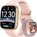 Fitpolo Smart Watch for Women, 1.85" AMOLED Fitness Tracker with Bluetooth Call, Heart Rate/Sleep/SPO Monitor, 100+ Sports Modes, 3ATM Waterproof Smartwatch for Android/iPhone, Includes 2 Bands (Light Pink)