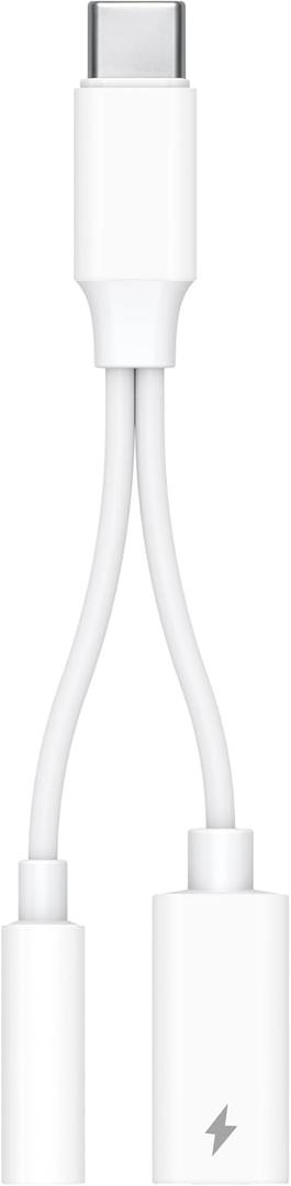 USB-C to 3.5mm Headphone and Charger Adapter - 384kHz Hi-Res Audio & 60W Fast Charging 2-in-1 Dongle - Type C to Aux Cable Cord for iPhone 17 16 15 Galaxy S26 S25 S24 S23 S22 Pixel iPad (White)