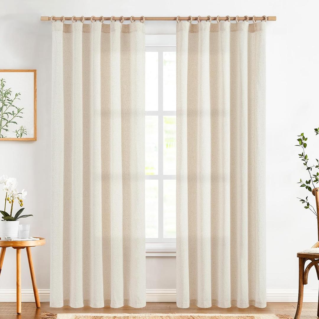 Linen Curtains for Living Room Bedroom 84 Inches Long Thick Linen Textured Beige Curtains Light Filtering Natural Semi Sheer Farmhouse Window Drapes, Country Rustic Drapes 2 Panels Back Tab/Rod Pocket