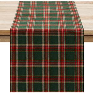 Softalker Christmas Checkered Tartan Table Runner - Green Buffalo Plaid Xmas Stain Resistant Washable Table Decoration for Dining/Parties/Holiday Decor, 13 x 70 Inch