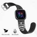 Wildflower Engraved Bands Compatible with Fitbit Sense 2, Versa 4/3, Sense Band with Charms, Soft Silicone Replacement Wristbands Strap with Cute Decorative Rings Accessories for Women