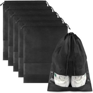Large Black Travel Shoe Bags - 5 Pcs with Clear Window, Non-Woven Drawstring, 12.6" X 17.3" for Men Women