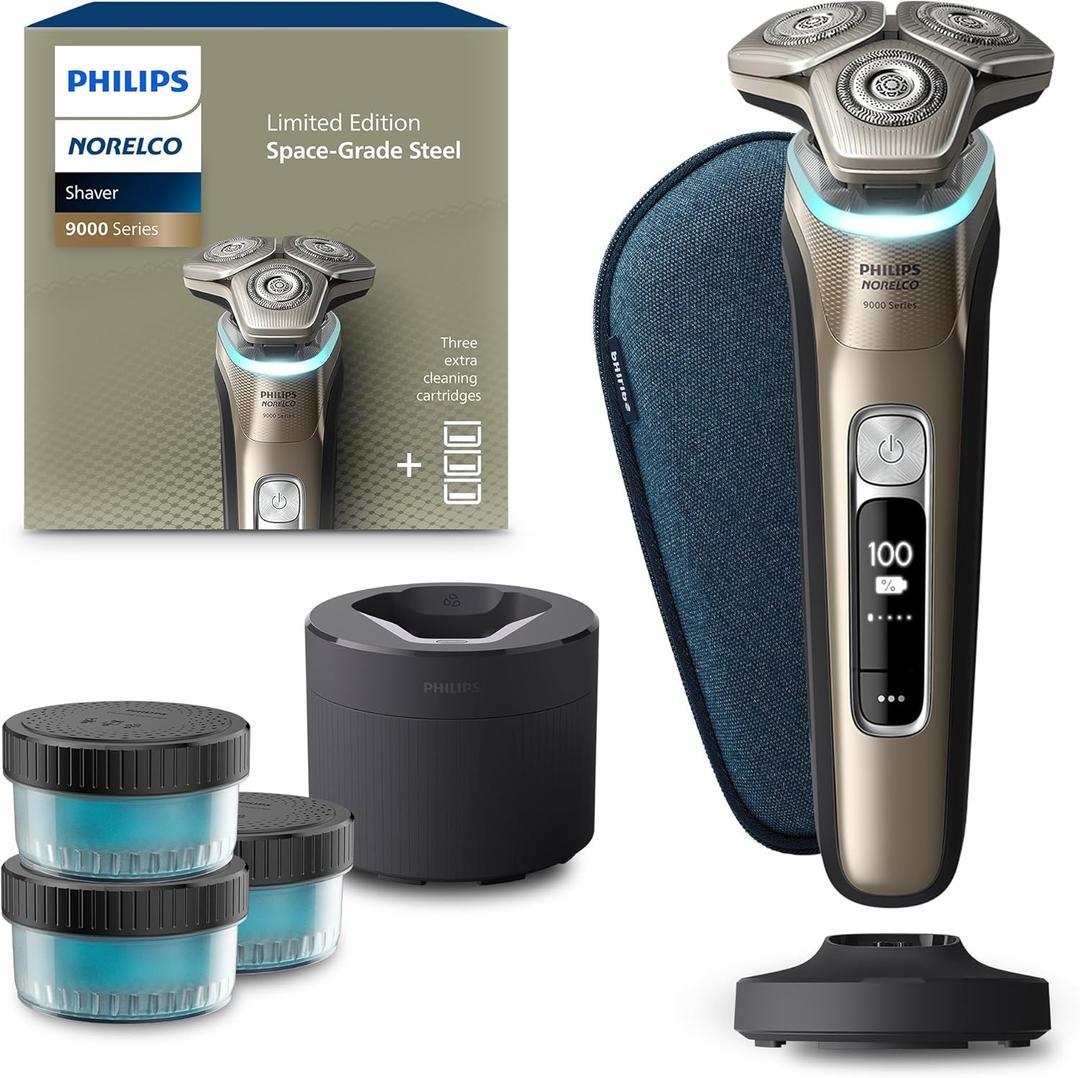 Philips Norelco Shaver Series 9000 Space Grade Edition, Wet & Dry Electric Shaver, with Lift & Cut Shaving System, Pop-up Trimmer, Cleaning Pod & 3 Cartridges, Charge Stand & Travel Case, S9979/92 (Gray)
