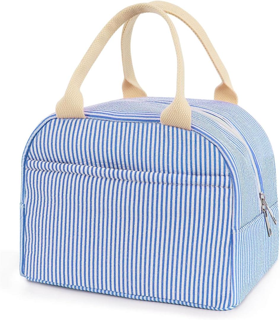Lunch Bag For Women, Cooler Insulated Lunch Box For Travel Work Picnic College School Adult Large Capacity Lunch Bags, Blue Stripe