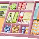 Marbrasse Expandable Desk Drawer Organizer, Clear Plastic Drawer Organizer Tray with 10 Adjustable Compartments, Desk Organizers and Accessories, 5 Drawer Dividers for Office Supplies, Makeup (Pink)