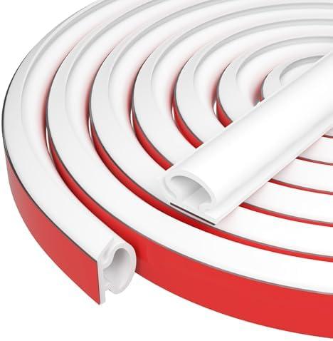 Silicone Weather Stripping Door Seal Self Adhesive Door Weather Stripping Weather Strip Door Seal Strip D Shaped Weatherstripping Door Insulation for Door/ Window (White, 2/ 5"(W)×1/ 4"(T)×23FT(L))