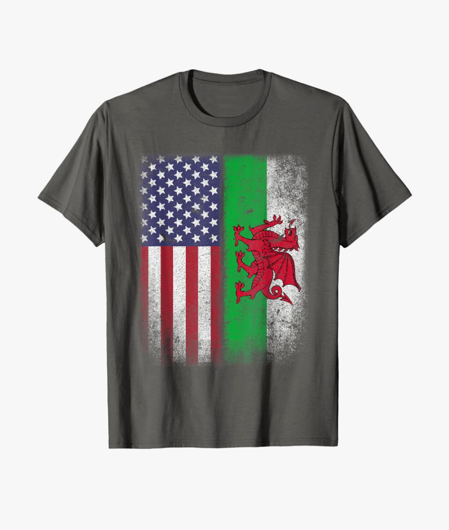 Welsh American Flag T-shirt Wales Usa Pride America Gift T-Shirt for Women Kids Men, Small