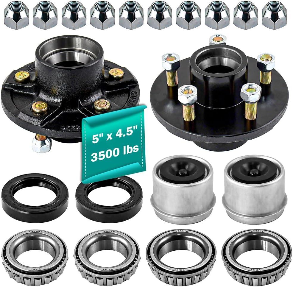 Trailer Hub Kit 5 Bolt 4.5 for 3500 lbs Heavy Duty Trailer Axle 1-1/16'' with 1/2"-20 Thread #84 Spindle 5 Lug Trailer Hub Trailer Idler Hub Kit