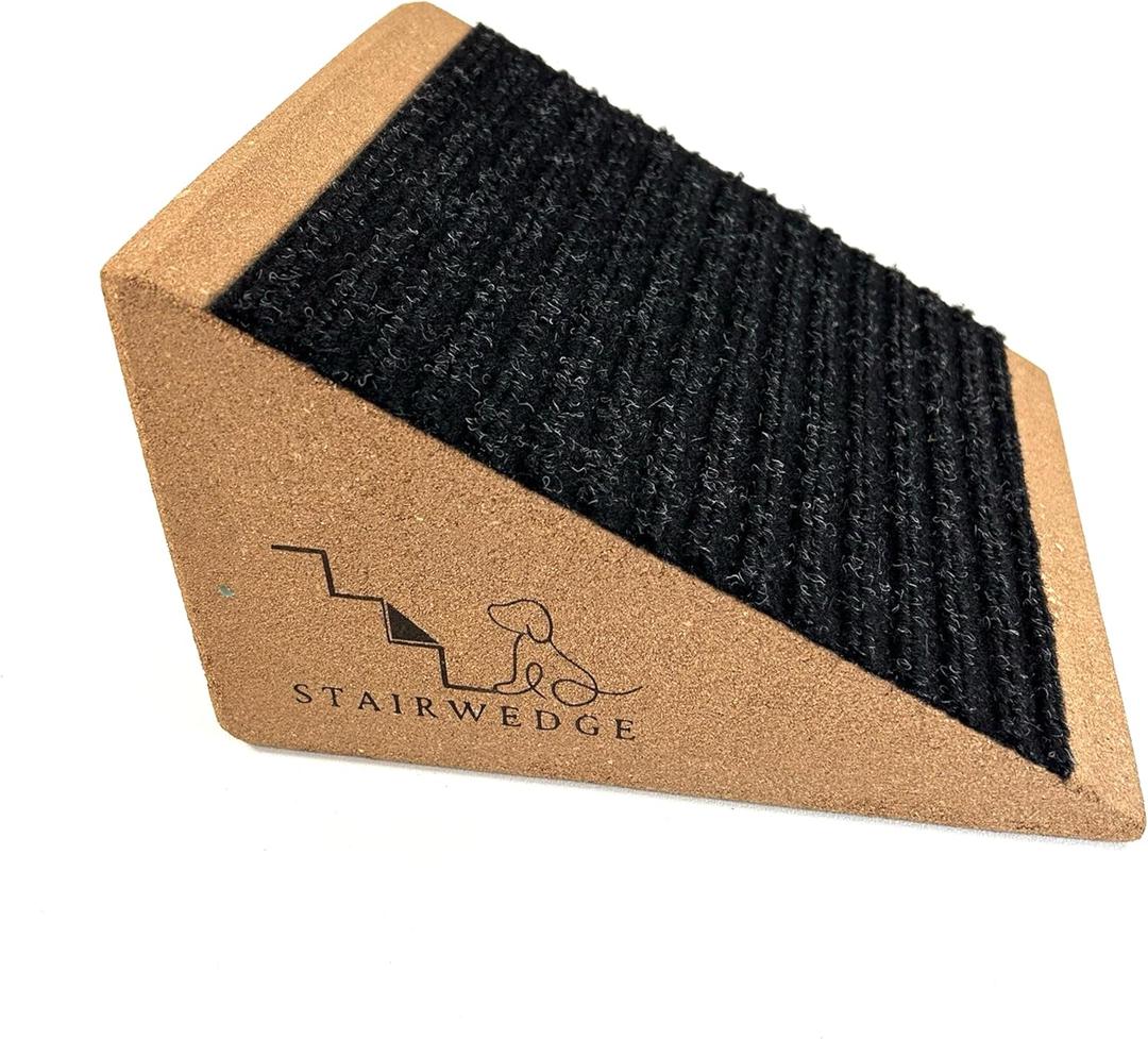 Original StairWedge - Ramp for Small Dogs Breeds - Carpet Surface for Dog Paws for Any Staircase - Wedge Shape Stair Ramp for Dogs and Pets - Multi-Patent Pending (1single) (Black / Tan)