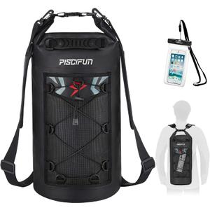 Piscifun Dry Bag, Waterproof Floating Backpack 10L/20L/30L/40L with Waterproof Phone Case for Boating, Kayaking, Fishing (Black)