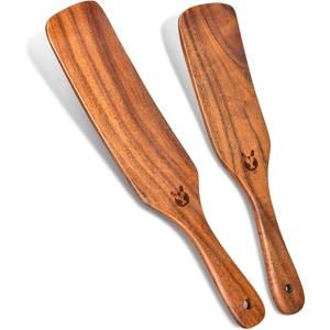 2Pcs Spurtles Kitchen Tools Wooden, Wooden Spurtle Spatula Set for Sourdough Starter, Natural from High Moist Resistance Teak, Kitchen Utensils for NonStick Cookware