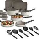 bella 21 Piece Kitchen Set with EverGood Ceramic Nonstick Coating, Dishwasher & Oven Safe, All Stovetops Compatible, Tempered Glass Lids & Cool Touch Handles, Oatmilk