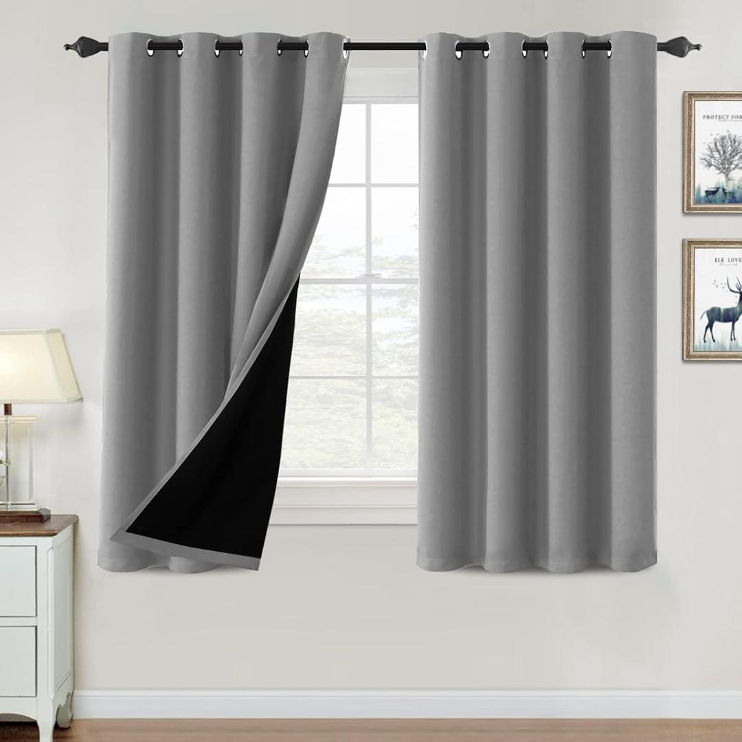 H.VERSAILTEX 100% Blackout Curtains for Bedroom Thermal Insulated Blackout Curtains 54 inch Length Heat and Full Light Blocking Curtains for Living Room with Black Liner 2 Panels Set, Dove Gray