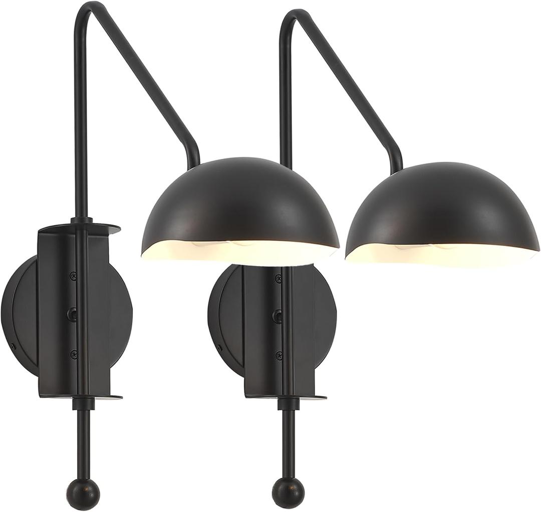 Black Wall Sconce Set of 2 Plug in Swing Arm Wall Lamps Adjustable Modern Wall Mounted Sconce Light Fixture On/Off Switch Wall Sconce for Living Room Bedroom Vanity Study Desk Office