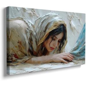 Woman Healed Canvas Wall Art,Framed Jesus' Miracles Wall Art Painting,Bible Art Modern Christian Art Wall Decor Picture Christian Gift Poster Prints for Living Room Church Home Decor 16"x24"