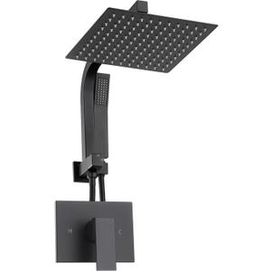 Black Shower Head and Handle Set, Shower Faucet Set with 10 Inch Rain Shower Heads with Handheld Spray Combo, Rainfall Bathroom Shower System Rain Shower Head and Handle Set, Matte Black 