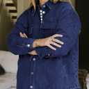 Dokotoo Denim Jacket for Women Fashion Solid Oversized Long Sleeve Button Down Shacket Jacket Coat with Pockets (Blue, M)