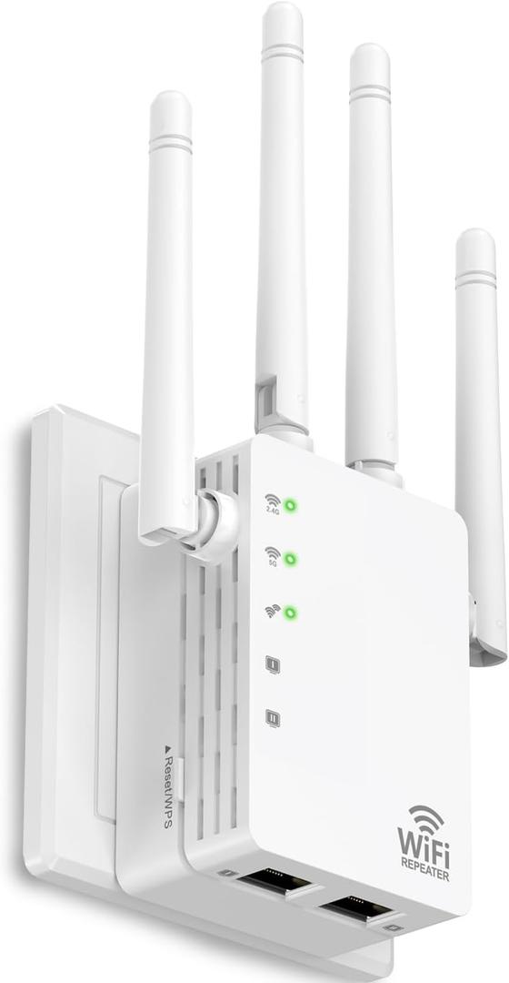 WiFi Extender, WiFi Extender Signal Booster Dual-Band(5.8G&2.4G) Wireless Repeater Coverage to 12880 sq. ft & 105 Devices, 1-Tap Setup, Supports Ethernet Port, Faster Speed (white)