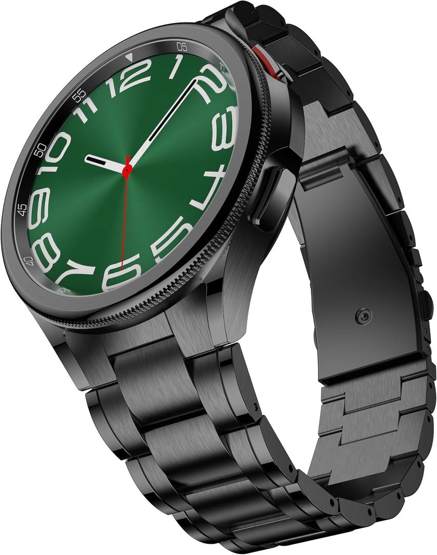 No Gap Metal Bands Compatible with Samsung Galaxy Watch 6 Classic 47mm/43mm Band Men Solid Stainless Steel Band Business Replacement Strap (Black)