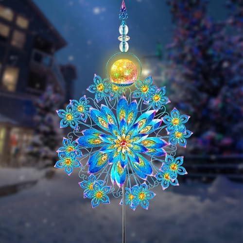 Kircust Large Solar Wind Spinner, Metal Yard Spinners with Solar Powered Glass Ball, Kinetic Dual Direction Windmill Sculptures for Outdoor Yard Lawn Patio