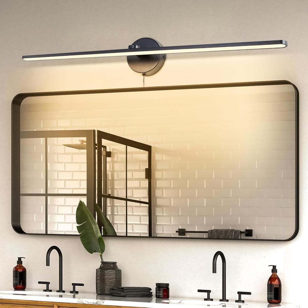 32in Modern Black Plug in/Hardwired Bathroom Vanity Light Fixtures Led Vanity Lights Over Mirror, 3000k Warm Light 18w Picture Light Eye-Friendly Wall Lamps Light Bar for Piano/Living Room