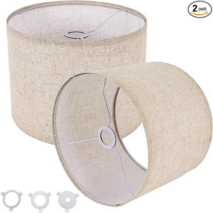 Small Lamp Shades Set of 2, Beige Drum Lampshades 8.7''Top X 8.7'' Bottom X 7.9'' High, Replacement Lamp Shades Natural Linen for Table Lamps Floor Lamps Chandelier Lamps, Easy Assembly Required