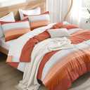 Litanika Burnt Orange Comforter Sets for Queen Bed, 3 Pieces Boho Terracotta Stripe Colorblock Bedding Comforter Set, Rust Fluffy Bed Set (90x90In Comforter, 2 Pillowcases)