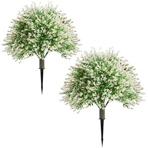 Artificial Campanula with White Bellflower Garden Accents, Set of 2, 22 Inches with Metal Stands, Faux Ornamental Grass Decor for Outdoor Lawn & Patio