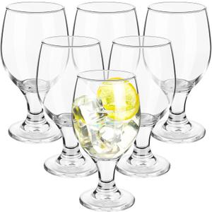 Patelai Set of 6 Clear Glasses 13.5 oz Water Goblet Glass Stemmed Water Glasses for Juice Beer Tea Milk Cold Beverages Drinks Dishwasher Safe