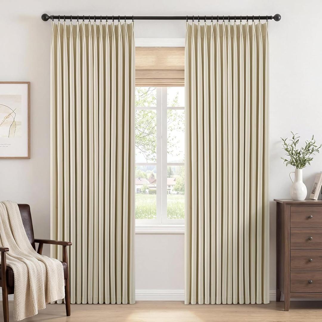Pinch Pleated Full Blackout Curtains for Bedroom & Living Room, Lightweight Thermal Insulated Blackout Window Curtains & Drapes 90 Inches Long, 2 Panels Set(40" W x 90" L, Cream)