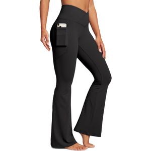 Womens Yoga Pants Women High Waist Waist Athletic Flare Yoga Leggings (Green, L)