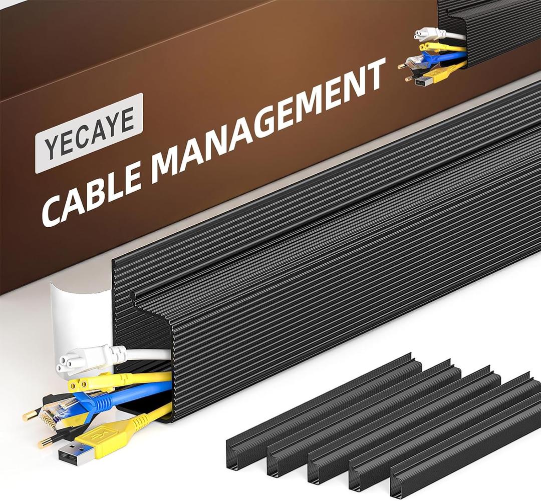 YECAYE 6x15.7in Cable Management, Cord Organizer, Cable Organizer, Adhesive Mount Cord Organizer for Desk, No-Drill Desk Wire Management for Home Office, Baby proofing, Black (94in)