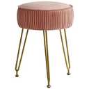IBUYKE Velvet Vanity Stool Ottoman, Round Footrest Chair, Makeup Dressing Table Seat, Pouf Couch Stool, for Living Room, Golden Steel Legs, Pink LG-30P