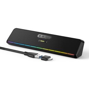 Desktop Computer Speakers for Laptop Tablet, Wired USB Mini Sound Bar Speaker with Stereo Sound, Vibrating Diaphragms, Flowing LED, Plug-n-Play PC Speakers Computer Sound Bar, Bluetooth & USB Input