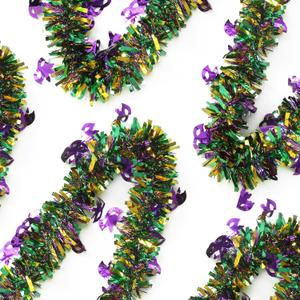 Mardi Gras Decorations 50 Feet Gold Green Purple Garland Mardi Gras Christmas Tree Tinsel Metallic Twisted Hanging Garland for Mardi Gras Oktoberfest Birthday Party Decoration