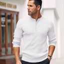 COOFANDY Mens Knit Henley Sweater Long Sleeve Button Down Lightweight Sweater Fall Slim Fit Ribbed Pullover (White)