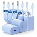 Essri Type C Charger Fast Charging for Samsung Galaxy S25/S24/S23/S22/Note 20,4Pack 25W Super USB C Fast Charger Block with (6ft+10ft) x2 Cables for iPhone 15/16 Pro Max/Plus, Android Phones-Blue