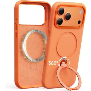 Liquid Silicone for iPhone 17 Pro Case, Fit for MagSafe, 360 Spin Stand, Soft Liquid Silicone Cozy Grip, Camera Control, Protective Case for iPhone 17 Pro Silicone, Cosmic Orange