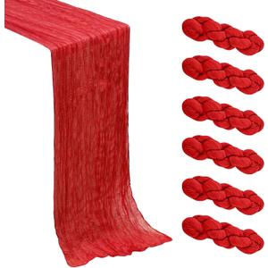 6Pack Red Cheesecloth Table Runner Gauze Cheese Cloth Table Runners | Boho Sheer Red Table Runner for Wedding Party Baby Shower Birthday Home Decor