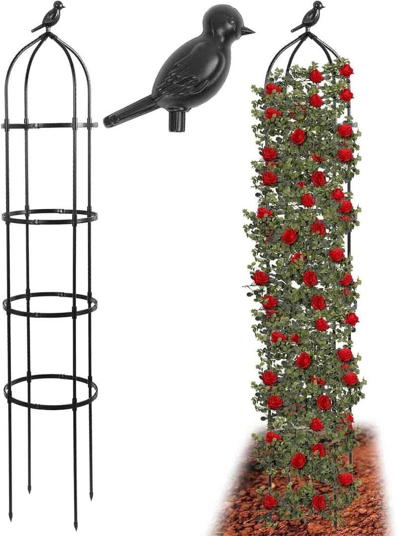 6FT Garden Obelisk Trellis for Climbing Plants,70Metal Plant Support Tower, Heavy Duty Thickened Tube,Rustproof Black Flower Stand for Vines, Roses, Outdoor & Indoor Use