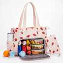 Sadnyy Cute Strawberry Corduroy Insulated Lunch Tote Bag for Women 15.6 Inch Laptop Work Bag with Insulated Lunch Compartment Large Cup Holder for Nurse Travel Office Daily Picnic