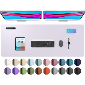 Aothia Large PU Leather Desk Pad Protector  Non-Slip Mouse Pad & Writing Mat for Office/Home, Waterproof, Easy to Clean (48" x 17", Soft Lavender)