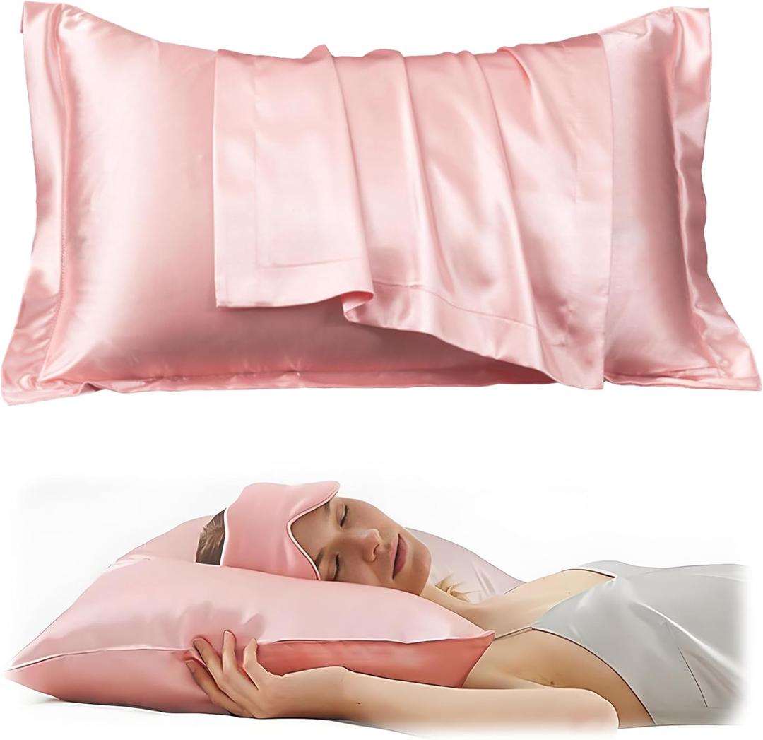 Satin Pillowcase for Hair and Skin, Soft and Cooling Similar to Silk Pillow Cases Queen Size Set of 2 with Envelope Closure Gift for Women Men Beauty Sleep, 20x30 Inches, Pink